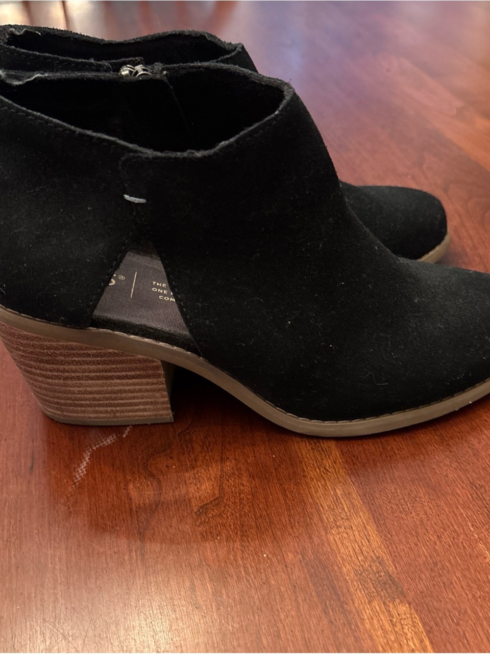 Toms Majorca Black Suede Cutout Stacked Heel Booties